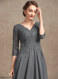 Mother of the Bride Dresses the Tea-Length Beading of A-Line V-neck Mother Bethany Lace Sequins Dress Bride With Chiffon