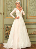 Wedding Dresses V-neck Lace Wedding Ball-Gown/Princess Sweep Train Tulle Una Dress