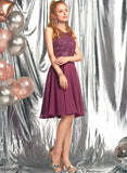 With Chiffon Taylor A-Line Dress Homecoming Dresses Beading Lace Neck Knee-Length Homecoming Scoop