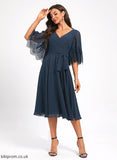 Cocktail Dresses With Lace V-neck A-Line Dress Cocktail Pleated Sash Knee-Length Chiffon Delaney