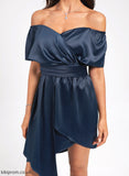 Satin With Dress Sheath/Column Cocktail Cocktail Dresses Off-the-Shoulder Penny Pleated Asymmetrical