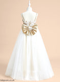 Girl Shyla V-neck Floor-length Lace/Bow(s) Ball-Gown/Princess Flower Dress With Satin/Tulle Flower Girl Dresses Sleeveless -
