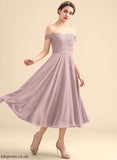Claire Off-the-Shoulder Lace Homecoming Tea-Length Dress A-Line Beading With Homecoming Dresses Chiffon