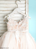 Knee-length Tulle/Lace Flower A-Line V-neck/Straps - Natalia Girl Flower Girl Dresses Dress Sleeveless