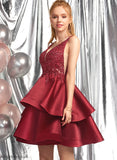 Viviana Lace Homecoming Dresses Beading With Short/Mini Satin Sequins Dress V-neck Homecoming A-Line