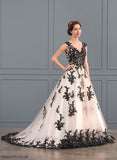 Lace Court Wedding Dresses Train Wedding V-neck Tulle Tatiana Ball-Gown/Princess With Appliques Dress