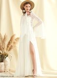 Chiffon Wedding Wedding Dresses V-neck Maci A-Line Lace Sweep With Split Dress Front Train