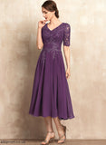 Mother of the Bride Dresses With V-neck A-Line Dress Bride Lace the of Chiffon Polly Sequins Tea-Length Mother