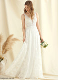 Train Lace V-neck Wedding Dresses Chiffon Emmy Sequins Dress With Sweep Wedding A-Line