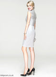 Sheath/Column With Elena High Ruffle Cocktail Dresses Cocktail Lace Knee-Length Neck Dress Charmeuse