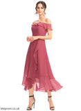 Off-the-Shoulder A-Line Cascading Ruffles Cocktail Dresses Tea-Length Chiffon Akira With Dress Cocktail