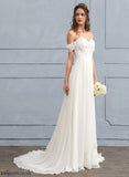 A-Line Wedding Dresses Flower(s) Sweep Chiffon Wedding With Dress Beading Train Lace Destiny