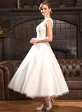 Beading Ball-Gown/Princess Sequins Dress Wedding Dresses Tulle Scoop Neck Lace Tea-Length Wedding With Reagan