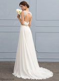 Ruffle With Ellie Sequins Wedding Dress V-neck Lace A-Line Chiffon Beading Sweep Train Wedding Dresses
