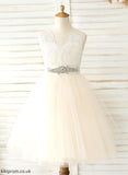 - Girl With Dress Knee-length Flower Girl Dresses Sleeveless Neck Bow(s) A-Line Tulle/Lace Scoop Carlie Flower