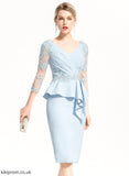 Cascading Sheath/Column Cocktail Dresses Stretch Ruffles Lace Lace Appliques Crepe With V-neck Cocktail Knee-Length Dress Macey
