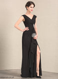 Allison Bride Ruffles Dress the A-Line Mother of the Bride Dresses Beading With Front Floor-Length Split Cascading of Mother V-neck Chiffon