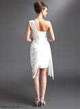 With One-Shoulder Sheath/Column Cocktail Dresses Cocktail Chiffon Asymmetrical Margery Beading Ruffle Dress