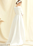 Britney A-Line Satin Wedding Dresses Wedding Scoop Pockets Asymmetrical Dress Neck With