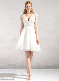V-neck With Sequins Knee-Length A-Line Wedding Lace Dress Tulle Appliques Amiya Beading Wedding Dresses Lace