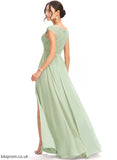 Neckline A-Line Floor-Length Length SplitFront Lace Embellishment Fabric V-neck Silhouette Janae Empire Waist Bridesmaid Dresses