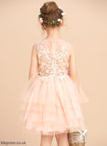 Dress Lace/Beading Flower Girl Dresses Sleeveless Neck Knee-length Tulle/Lace With Scoop Ball-Gown/Princess Flower Girl - Justine