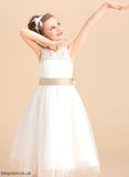 Hole Neck With Tiffany - Tea-length Sash/Bow(s)/Back Tulle/Lace Dress Girl A-Line/Princess Flower Girl Dresses Sleeveless Scoop Flower