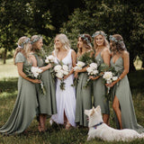 Simple V Neck Green A line Bridesmaid Dresses, Cheap Wedding Party Dresses STB15599