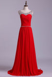 Scoop Prom Dresses A Line Chiffon With Beads And