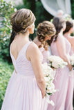 Simple Pink Mismatched A-Line Bridesmaid Dresses, Elegant Chiffon Bridesmaid Dress STB15397