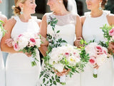 Elegant White Mermaid Chiffon Bridesmaid Dresses, Long Sleeveless Wedding Party Dress STB15218