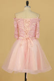 Mid-Length Sleeves With Applique Homecoming Dresses Tulle Short/Mini