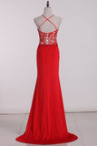 Mermaid Prom Dresses Spaghetti Straps Spandex With Beads And