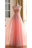 A Line Scoop With Applique Prom Dresses Chiffon