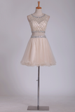 Scoop Homecoming Dresses A-Line Beaded Bodice Tulle