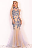 New Arrival Scoop High Neck Tulle With Applique And Beads Mermaid Prom
