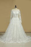 Wedding Dresses Boat Neck A Line Tulle With Applique Court