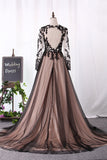 Scoop Long Sleeves A Line Evening Dresses Tulle With Applique