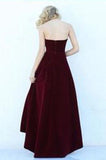 Modest High Low Burgundy Prom Gowns Wine Red Prom Dresses