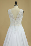 Open Back Scoop Wedding Dresses 30D Chiffon With Applique A