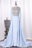 Prom Dress Scoop Long Sleeves Satin With Beaded