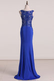 New Arrival Spaghetti Straps Column Prom Dresses With Beading And Applique