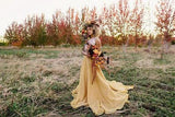 Chic Two Pieces Yellow Long Country Wedding Dresses With Lace, Cheap Prom Dresses STB15508
