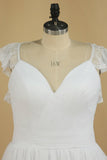 New Arrival V Neck Wedding Dresses Ruffled Bodice A Line Tulle & Lace Open