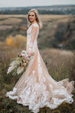 Long Sleeves Boho Wedding Dress With Appliques Mermaid STBP22A7X4E