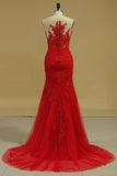 Mermaid Evening Dresses Scoop With Applique Sweep Train Tulle