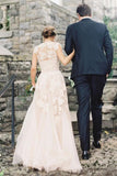 Elegant V-Neck Sleeveless Cap Sleeves Floor-Length Wedding Dress With STBPRQZPNT7