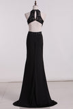 See-Through Scoop Open Back Prom Dresses Spandex With Beads