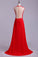 Scoop Neckline Embellished Bodice With Beadeds&Applique Long Chiffon Prom