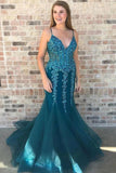 Spaghetti Straps Sweep Train Tulle Prom Dress With Beading Mermaid Formal STBPTEYM3D7
